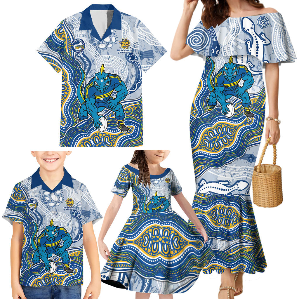 Parramatta Eels NAIDOC Week 2026 Family Matching Mermaid Dress and Hawaiian Shirt First Nations of Australia Aboriginal Mascot Rugby