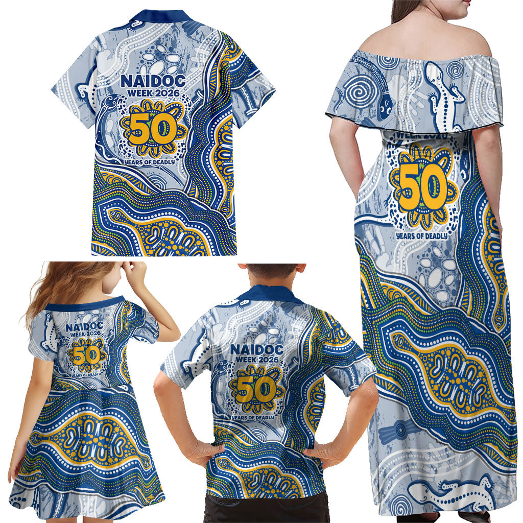 Parramatta Eels NAIDOC Week 2026 Family Matching Off Shoulder Maxi Dress and Hawaiian Shirt First Nations of Australia Aboriginal Mascot Rugby