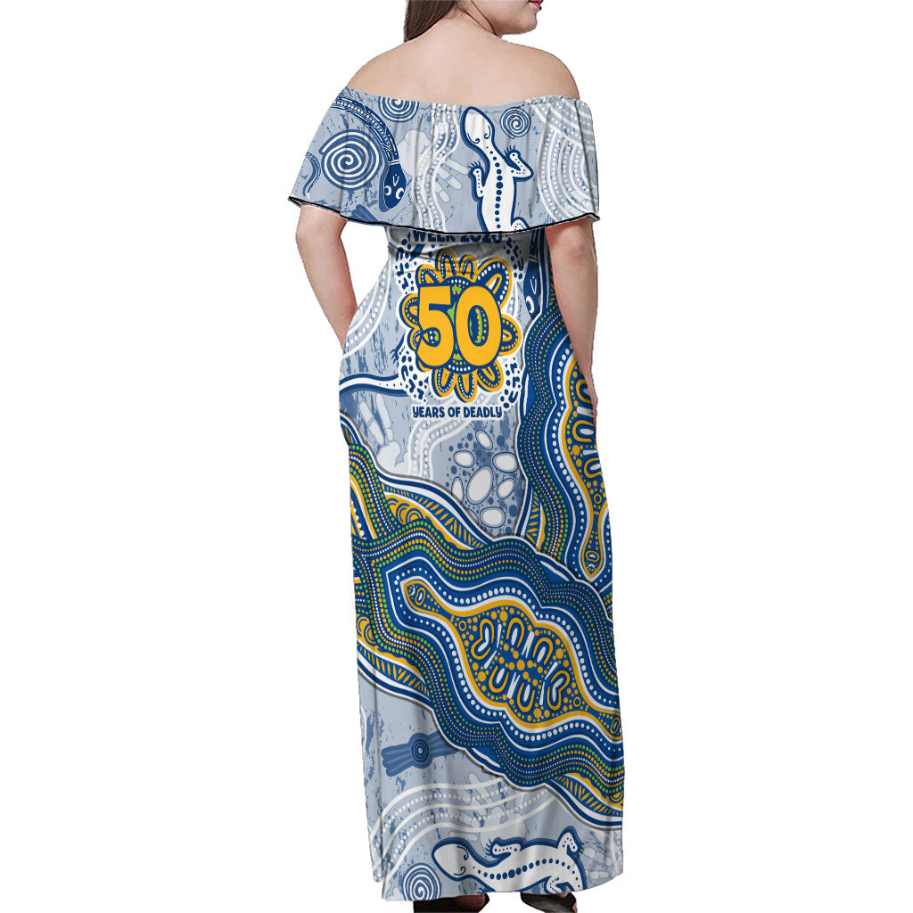 Parramatta Eels NAIDOC Week 2026 Family Matching Off Shoulder Maxi Dress and Hawaiian Shirt First Nations of Australia Aboriginal Mascot Rugby