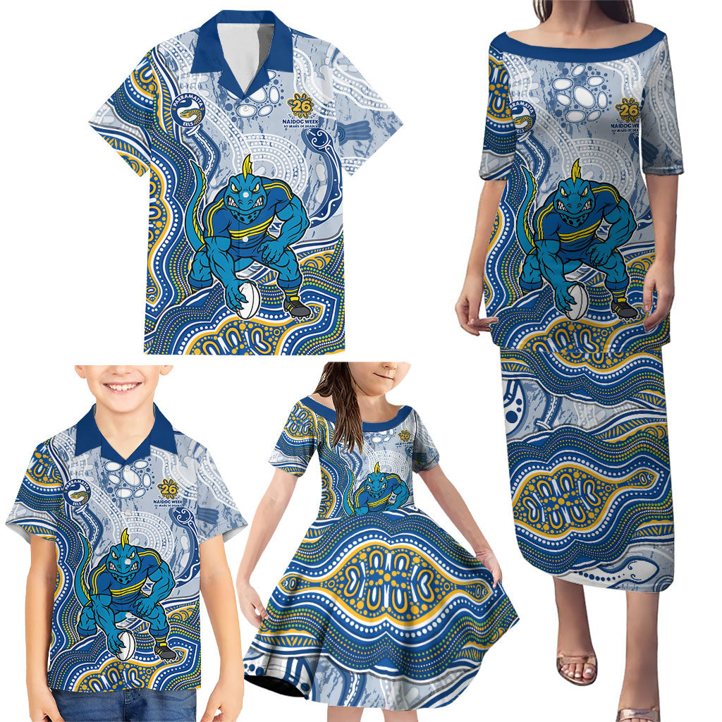 Parramatta Eels NAIDOC Week 2026 Family Matching Puletasi and Hawaiian Shirt First Nations of Australia Aboriginal Mascot Rugby