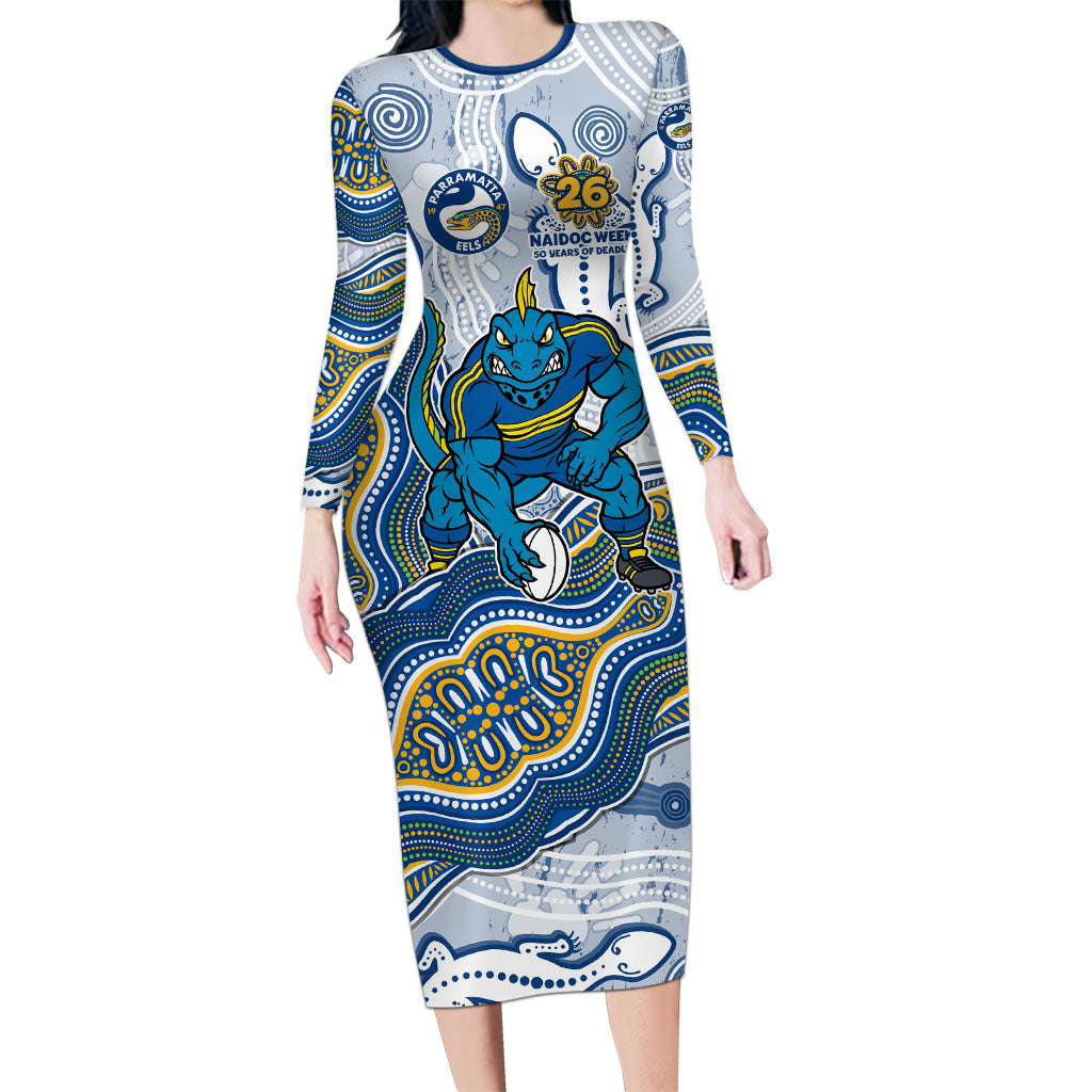 Parramatta Eels NAIDOC Week 2026 Long Sleeve Bodycon Dress First Nations of Australia Aboriginal Mascot Rugby