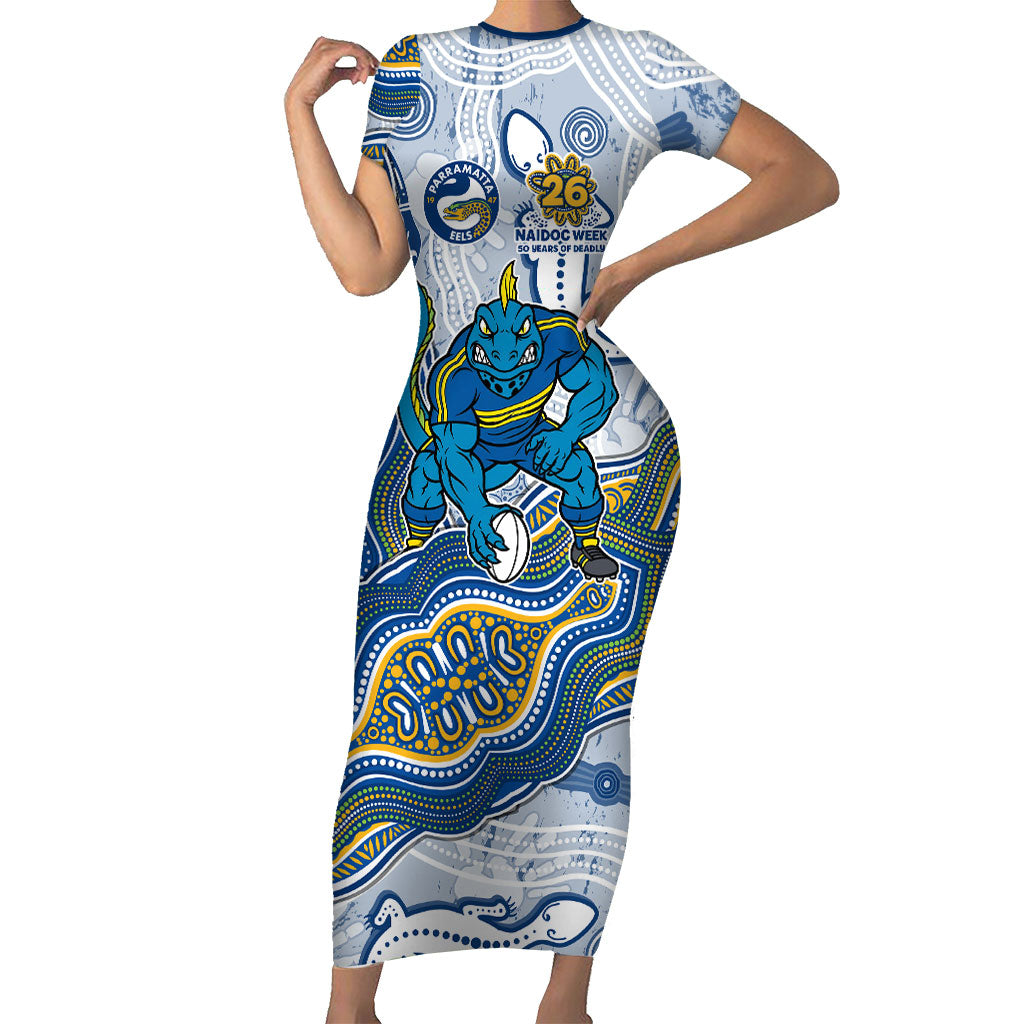 Parramatta Eels NAIDOC Week 2026 Short Sleeve Bodycon Dress First Nations of Australia Aboriginal Mascot Rugby