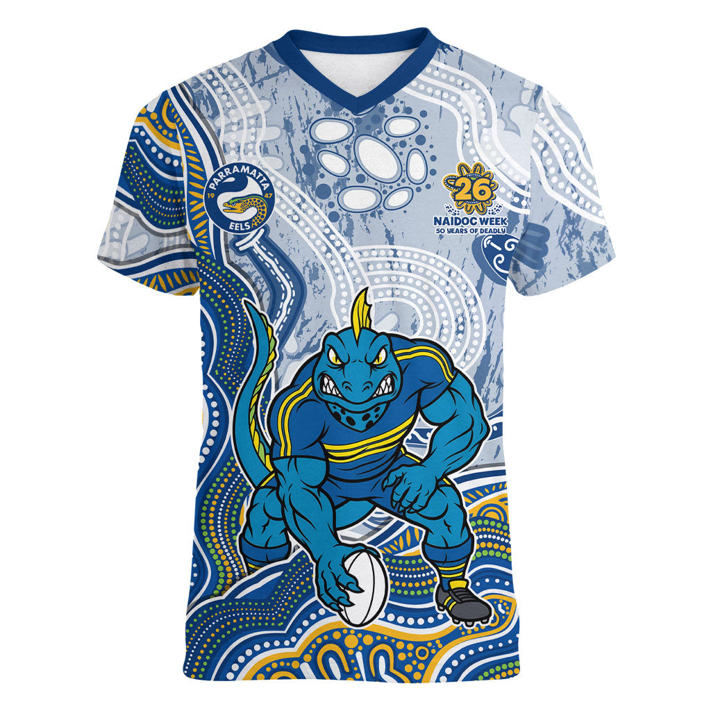 Parramatta Eels NAIDOC Week 2026 Women V-Neck T-Shirt First Nations of Australia Aboriginal Mascot Rugby
