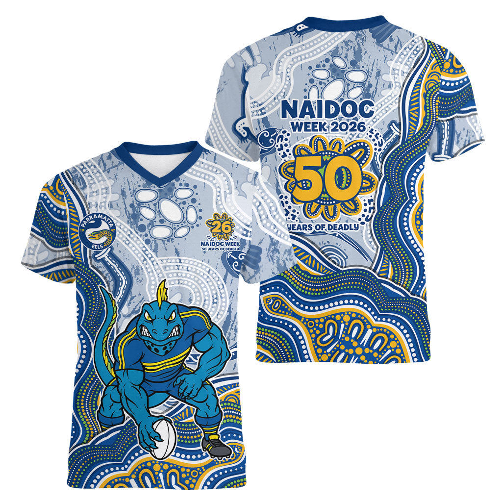 Parramatta Eels NAIDOC Week 2026 Women V-Neck T-Shirt First Nations of Australia Aboriginal Mascot Rugby