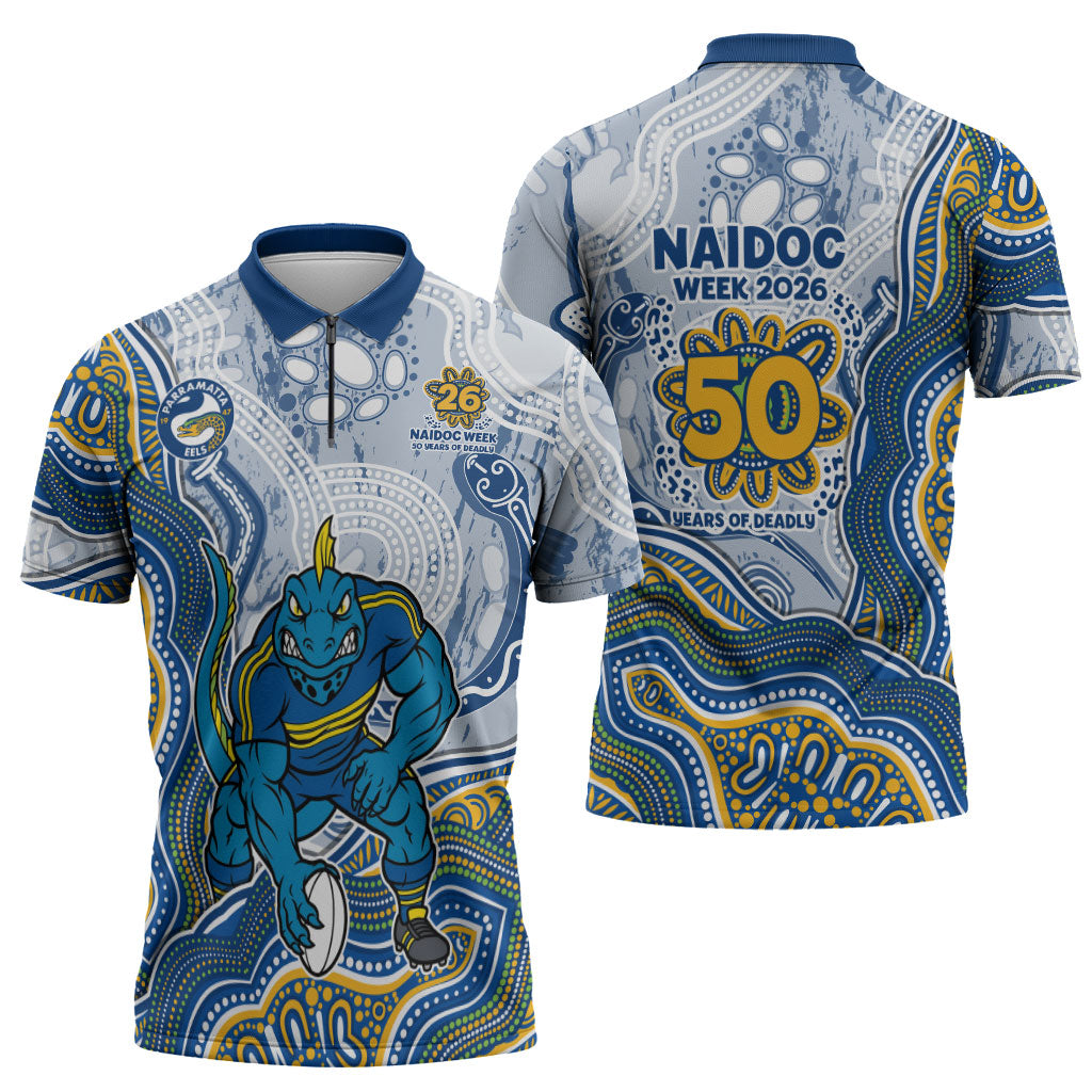 Parramatta Eels NAIDOC Week 2026 Zipper Polo Shirt First Nations of Australia Aboriginal Mascot Rugby