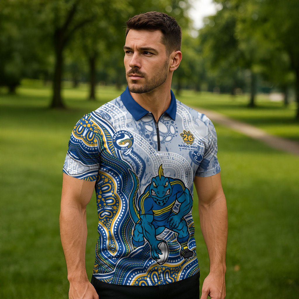Parramatta Eels NAIDOC Week 2026 Zipper Polo Shirt First Nations of Australia Aboriginal Mascot Rugby