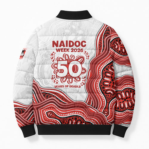 St. George Illawarra Dragons NAIDOC Week 2026 Bomber Puffer Jacket First Nations of Australia Aboriginal Mascot Rugby