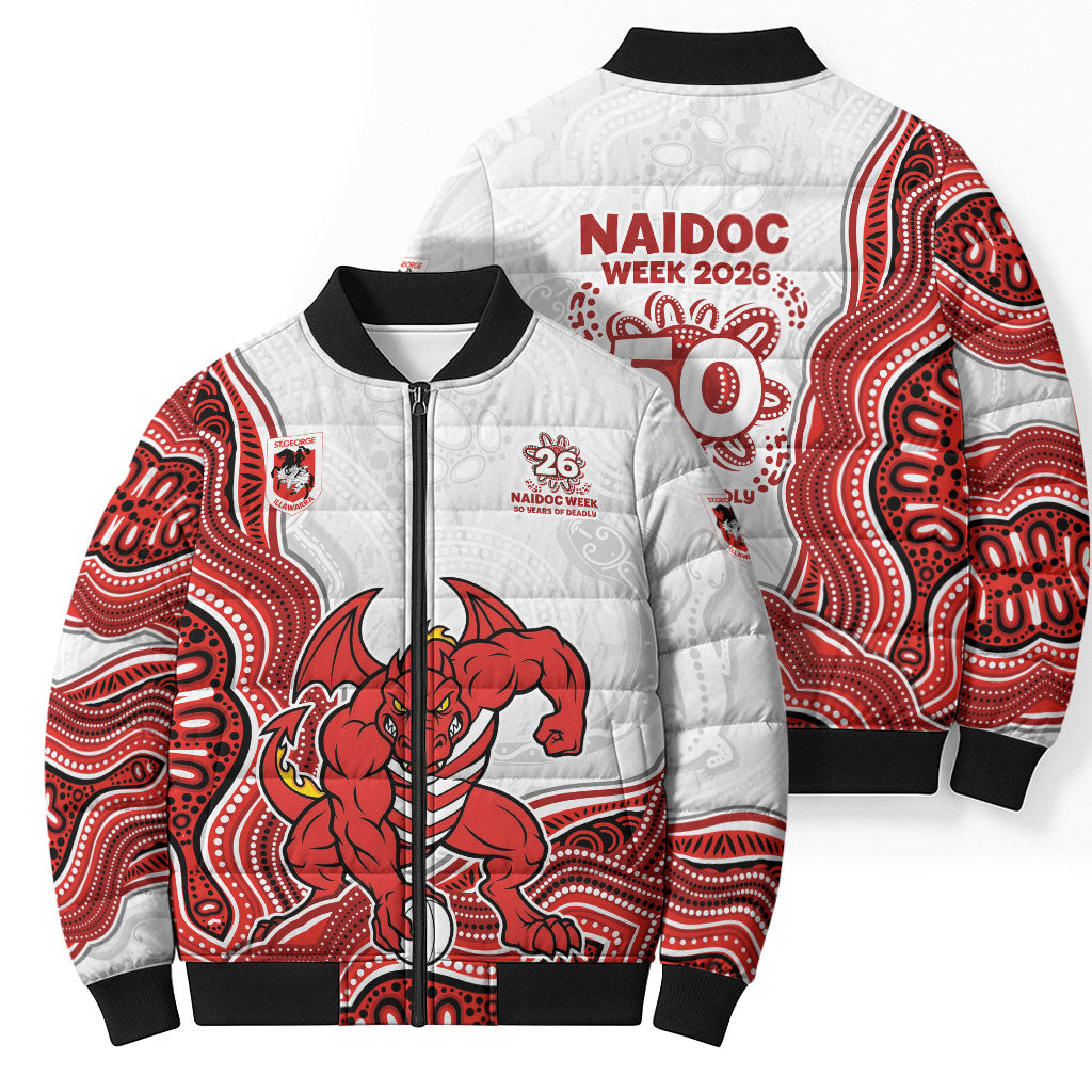 St. George Illawarra Dragons NAIDOC Week 2026 Bomber Puffer Jacket First Nations of Australia Aboriginal Mascot Rugby