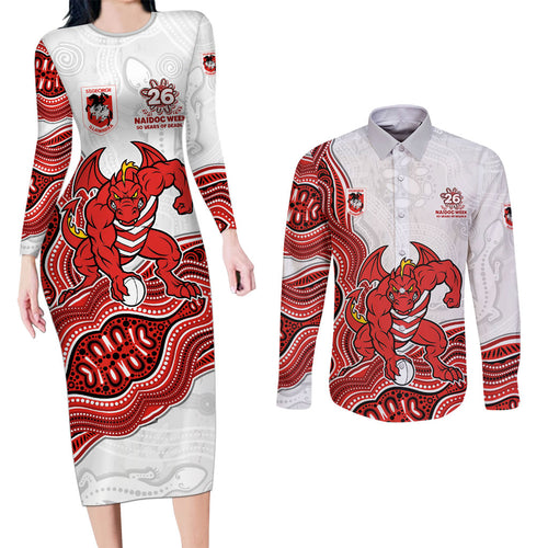 St. George Illawarra Dragons NAIDOC Week 2026 Couples Matching Long Sleeve Bodycon Dress and Long Sleeve Button Shirt First Nations of Australia Aboriginal Mascot Rugby
