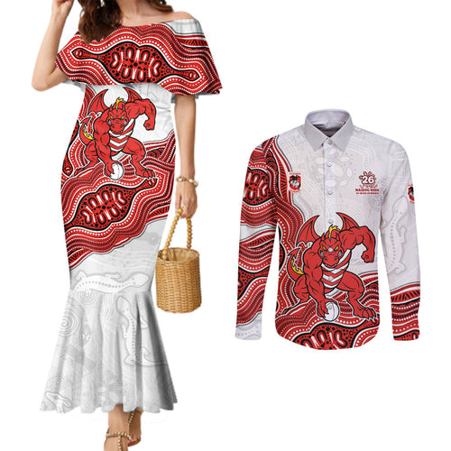 St. George Illawarra Dragons NAIDOC Week 2026 Couples Matching Mermaid Dress and Long Sleeve Button Shirt First Nations of Australia Aboriginal Mascot Rugby