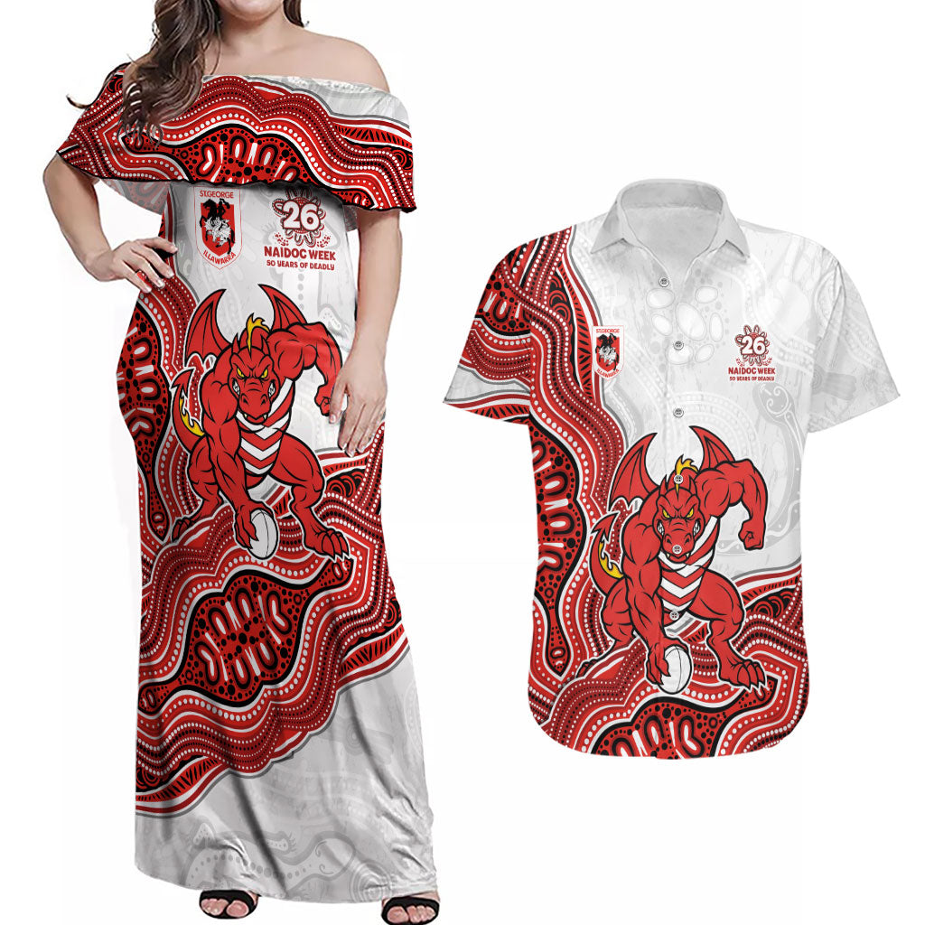 St. George Illawarra Dragons NAIDOC Week 2026 Couples Matching Off Shoulder Maxi Dress and Hawaiian Shirt First Nations of Australia Aboriginal Mascot Rugby