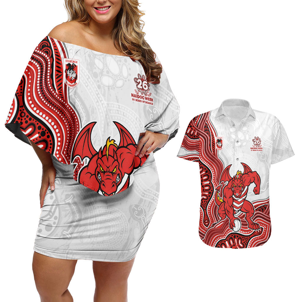St. George Illawarra Dragons NAIDOC Week 2026 Couples Matching Off Shoulder Short Dress and Hawaiian Shirt First Nations of Australia Aboriginal Mascot Rugby