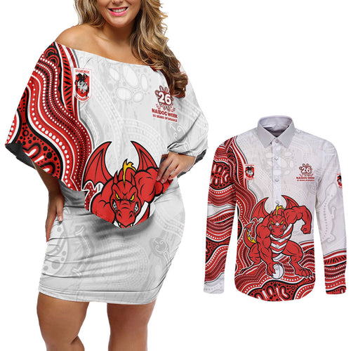 St. George Illawarra Dragons NAIDOC Week 2026 Couples Matching Off Shoulder Short Dress and Long Sleeve Button Shirt First Nations of Australia Aboriginal Mascot Rugby