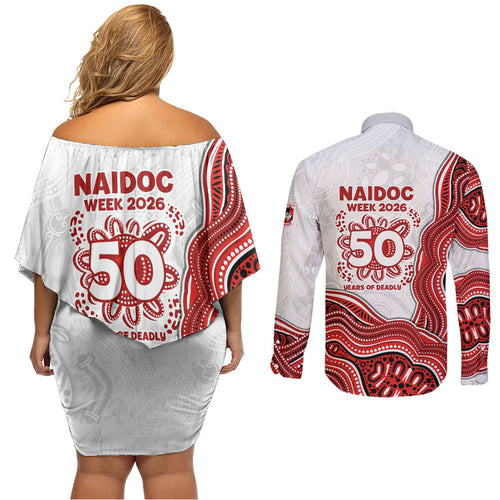 St. George Illawarra Dragons NAIDOC Week 2026 Couples Matching Off Shoulder Short Dress and Long Sleeve Button Shirt First Nations of Australia Aboriginal Mascot Rugby