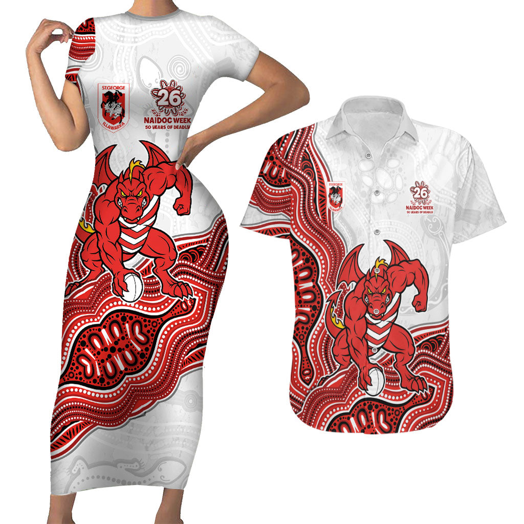 St. George Illawarra Dragons NAIDOC Week 2026 Couples Matching Short Sleeve Bodycon Dress and Hawaiian Shirt First Nations of Australia Aboriginal Mascot Rugby