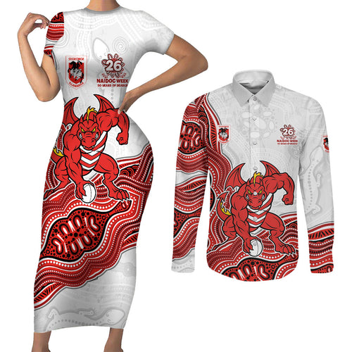St. George Illawarra Dragons NAIDOC Week 2026 Couples Matching Short Sleeve Bodycon Dress and Long Sleeve Button Shirt First Nations of Australia Aboriginal Mascot Rugby