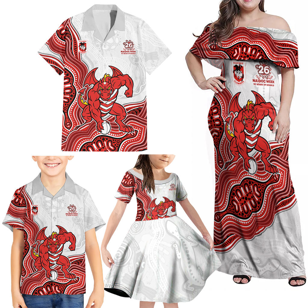 St. George Illawarra Dragons NAIDOC Week 2026 Family Matching Off Shoulder Maxi Dress and Hawaiian Shirt First Nations of Australia Aboriginal Mascot Rugby