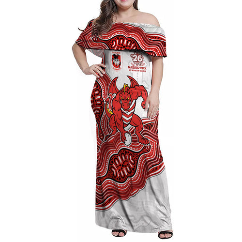St. George Illawarra Dragons NAIDOC Week 2026 Family Matching Off Shoulder Maxi Dress and Hawaiian Shirt First Nations of Australia Aboriginal Mascot Rugby