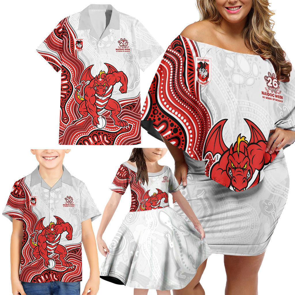 St. George Illawarra Dragons NAIDOC Week 2026 Family Matching Off Shoulder Short Dress and Hawaiian Shirt First Nations of Australia Aboriginal Mascot Rugby