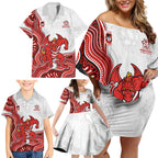 St. George Illawarra Dragons NAIDOC Week 2026 Family Matching Off Shoulder Short Dress and Hawaiian Shirt First Nations of Australia Aboriginal Mascot Rugby