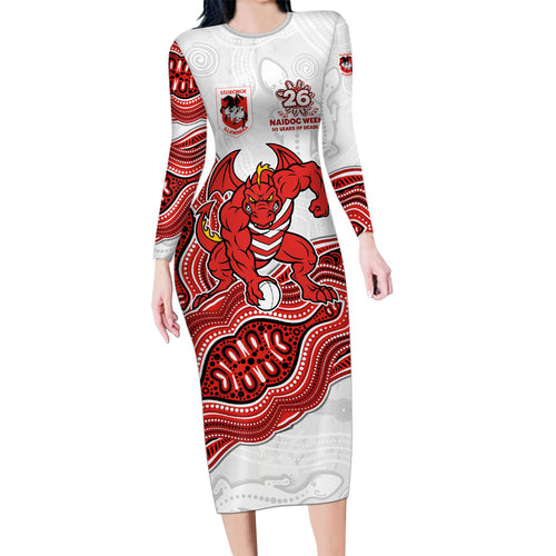 St. George Illawarra Dragons NAIDOC Week 2026 Long Sleeve Bodycon Dress First Nations of Australia Aboriginal Mascot Rugby