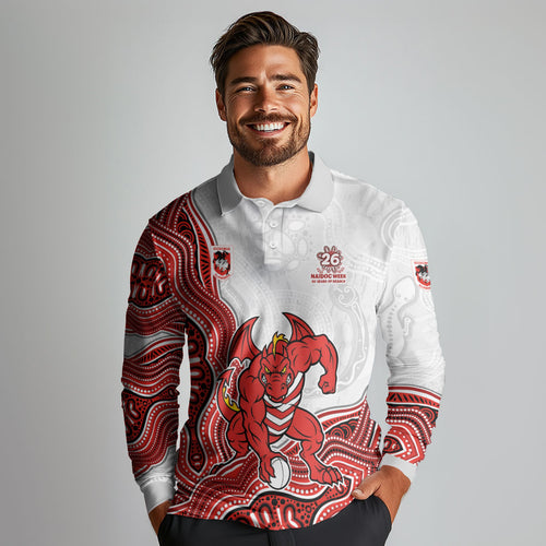 St. George Illawarra Dragons NAIDOC Week 2026 Long Sleeve Polo Shirt First Nations of Australia Aboriginal Mascot Rugby