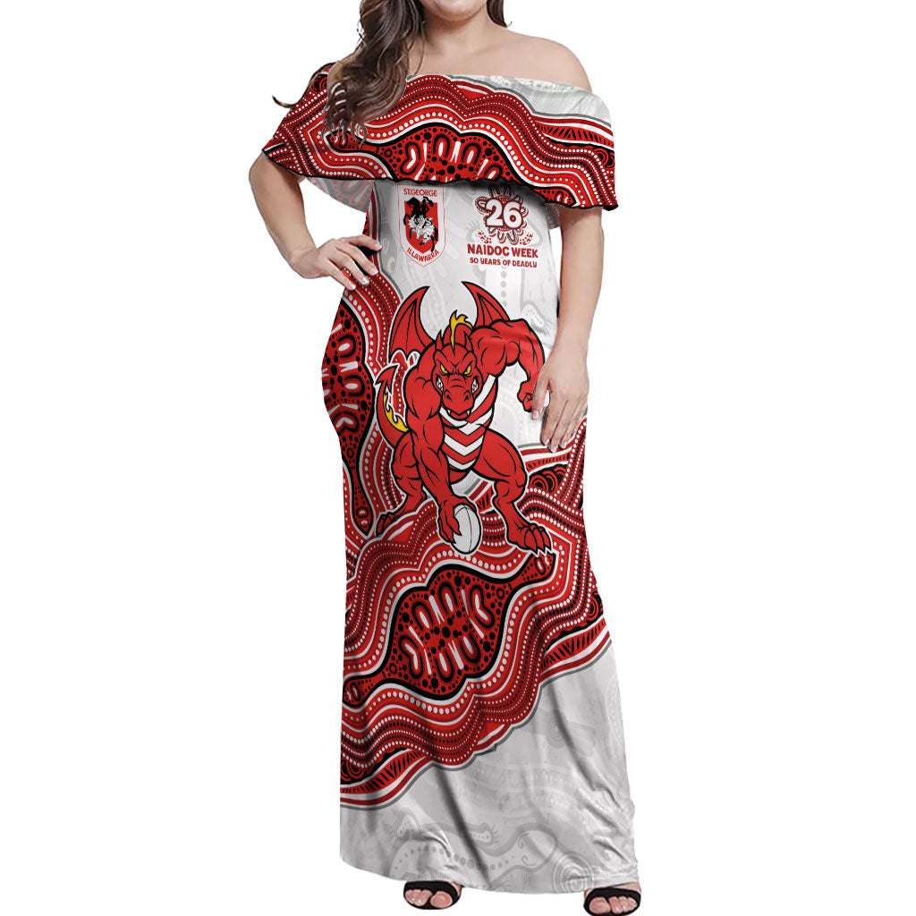 St. George Illawarra Dragons NAIDOC Week 2026 Off Shoulder Maxi Dress First Nations of Australia Aboriginal Mascot Rugby