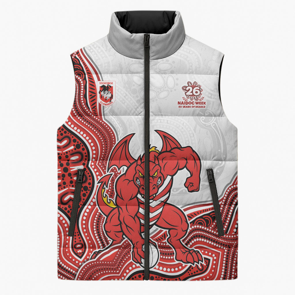 St. George Illawarra Dragons NAIDOC Week 2026 Sleeveless Puffer Jacket First Nations of Australia Aboriginal Mascot Rugby