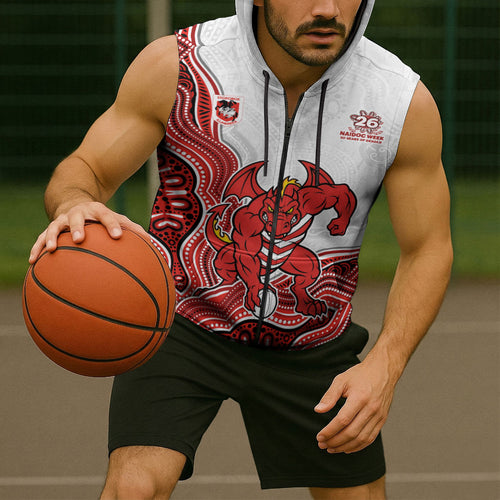 St. George Illawarra Dragons NAIDOC Week 2026 Sleeveless Zip Hoodie First Nations of Australia Aboriginal Mascot Rugby