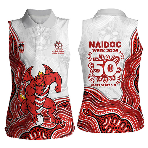 St. George Illawarra Dragons NAIDOC Week 2026 Women Sleeveless Polo Shirt First Nations of Australia Aboriginal Mascot Rugby