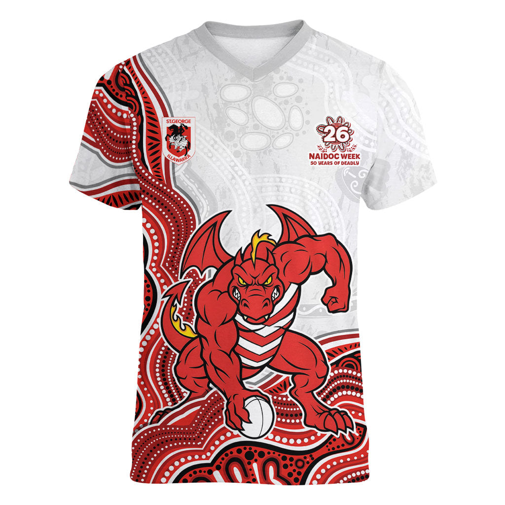 St. George Illawarra Dragons NAIDOC Week 2026 Women V-Neck T-Shirt First Nations of Australia Aboriginal Mascot Rugby