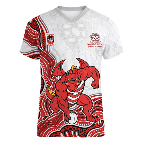 St. George Illawarra Dragons NAIDOC Week 2026 Women V-Neck T-Shirt First Nations of Australia Aboriginal Mascot Rugby