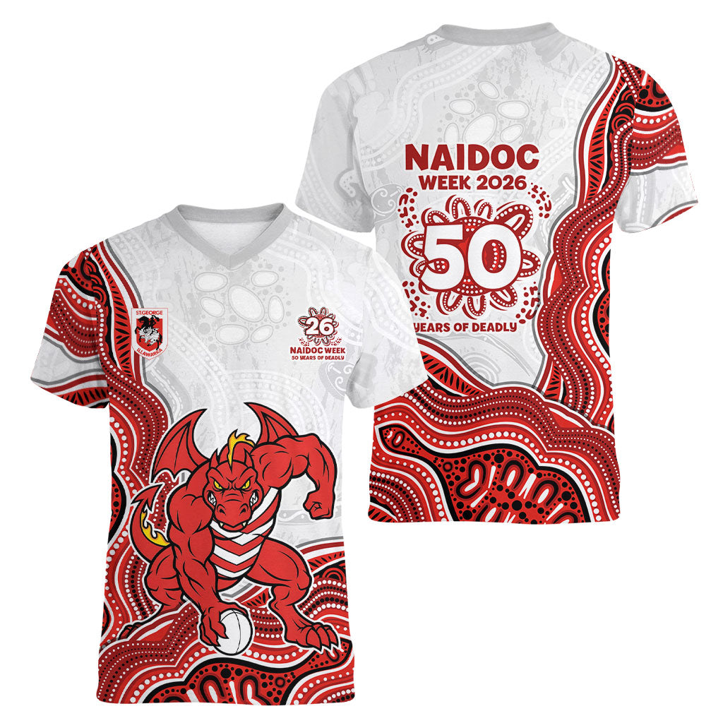 St. George Illawarra Dragons NAIDOC Week 2026 Women V-Neck T-Shirt First Nations of Australia Aboriginal Mascot Rugby