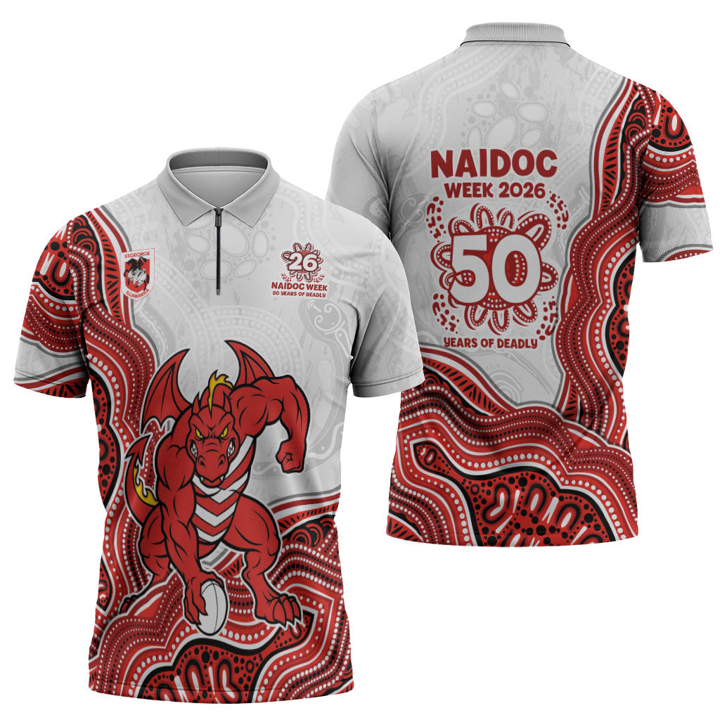 St. George Illawarra Dragons NAIDOC Week 2026 Zipper Polo Shirt First Nations of Australia Aboriginal Mascot Rugby