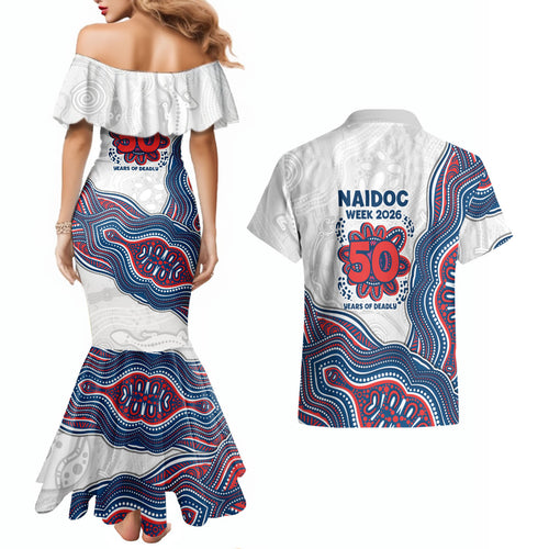 Sydney Roosters NAIDOC Week 2026 Couples Matching Mermaid Dress and Hawaiian Shirt First Nations of Australia Aboriginal Mascot Rugby