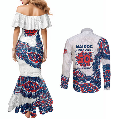 Sydney Roosters NAIDOC Week 2026 Couples Matching Mermaid Dress and Long Sleeve Button Shirt First Nations of Australia Aboriginal Mascot Rugby