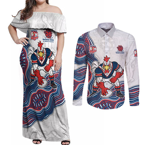 Sydney Roosters NAIDOC Week 2026 Couples Matching Off Shoulder Maxi Dress and Long Sleeve Button Shirt First Nations of Australia Aboriginal Mascot Rugby