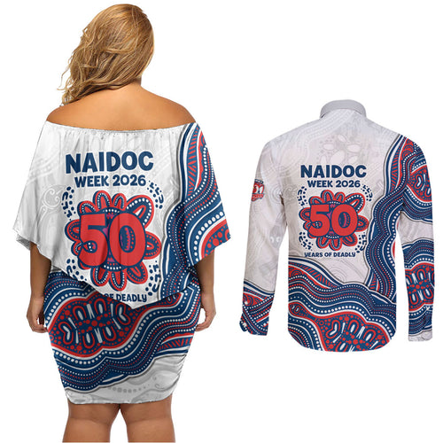 Sydney Roosters NAIDOC Week 2026 Couples Matching Off Shoulder Short Dress and Long Sleeve Button Shirt First Nations of Australia Aboriginal Mascot Rugby