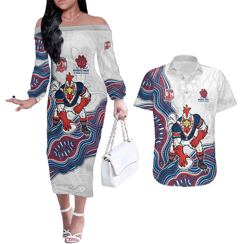 Sydney Roosters NAIDOC Week 2026 Couples Matching Off The Shoulder Long Sleeve Dress and Hawaiian Shirt First Nations of Australia Aboriginal Mascot Rugby