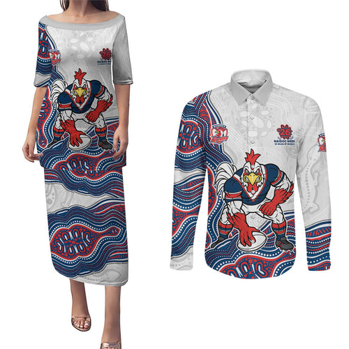Sydney Roosters NAIDOC Week 2026 Couples Matching Puletasi and Long Sleeve Button Shirt First Nations of Australia Aboriginal Mascot Rugby