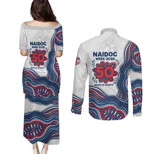 Sydney Roosters NAIDOC Week 2026 Couples Matching Puletasi and Long Sleeve Button Shirt First Nations of Australia Aboriginal Mascot Rugby