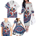 Sydney Roosters NAIDOC Week 2026 Family Matching Off The Shoulder Long Sleeve Dress and Hawaiian Shirt First Nations of Australia Aboriginal Mascot Rugby