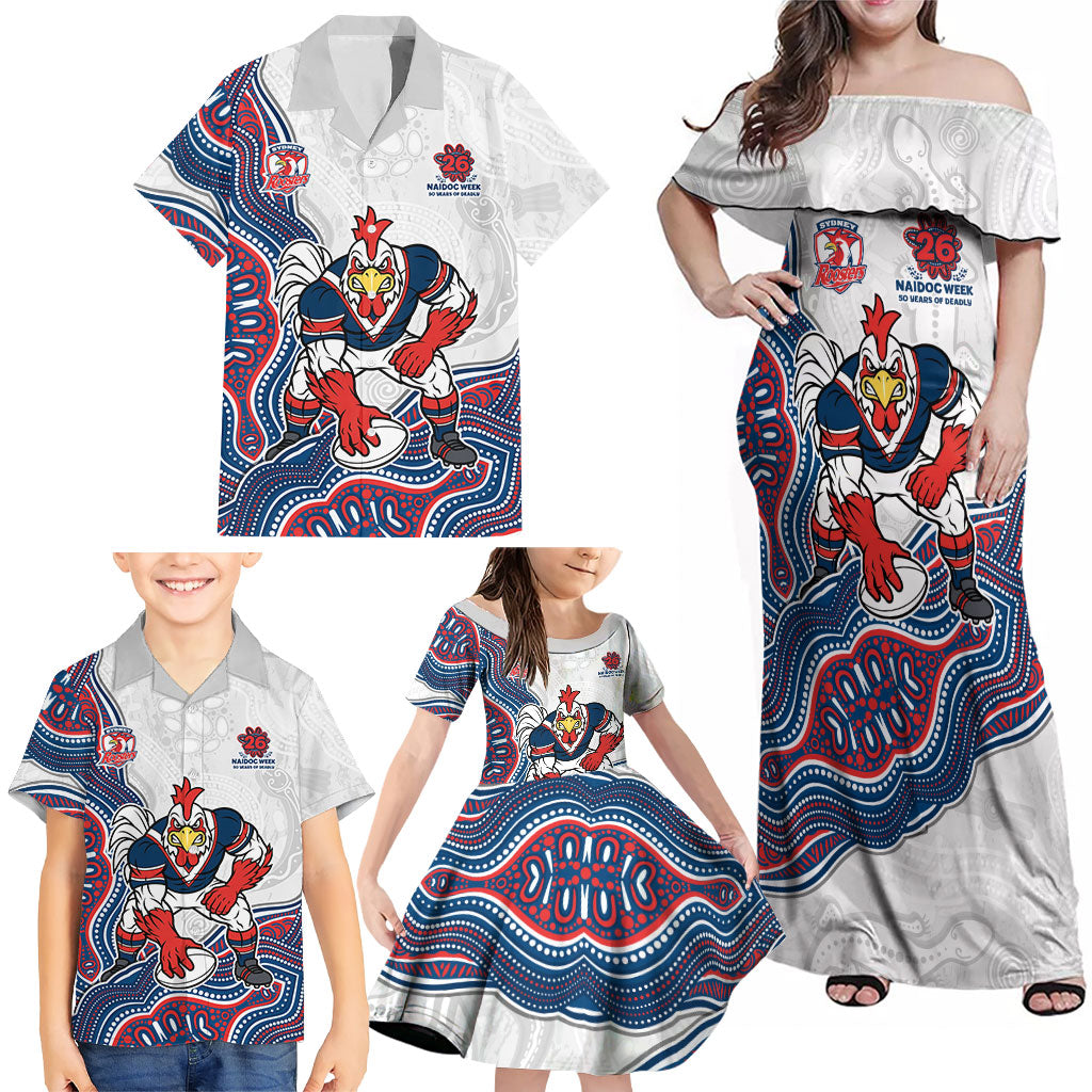 Sydney Roosters NAIDOC Week 2026 Family Matching Off Shoulder Maxi Dress and Hawaiian Shirt First Nations of Australia Aboriginal Mascot Rugby