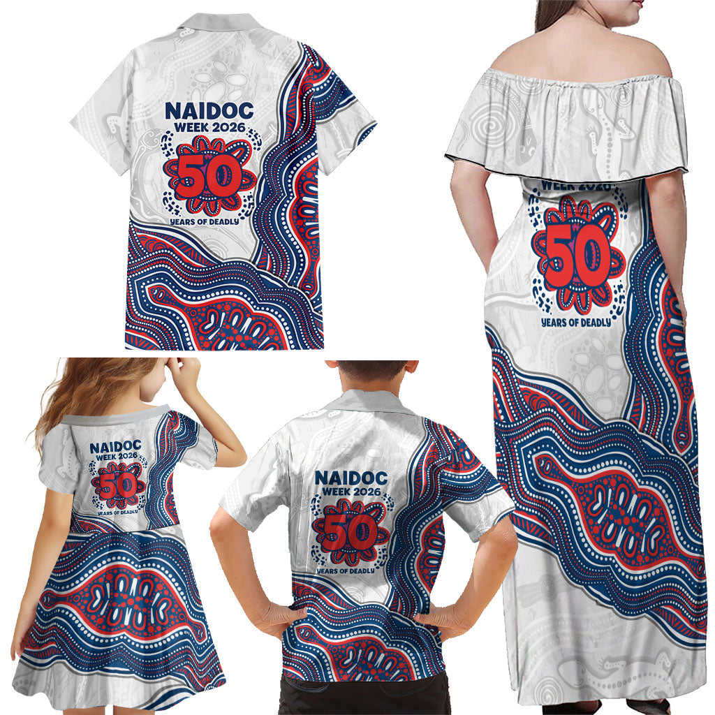 Sydney Roosters NAIDOC Week 2026 Family Matching Off Shoulder Maxi Dress and Hawaiian Shirt First Nations of Australia Aboriginal Mascot Rugby