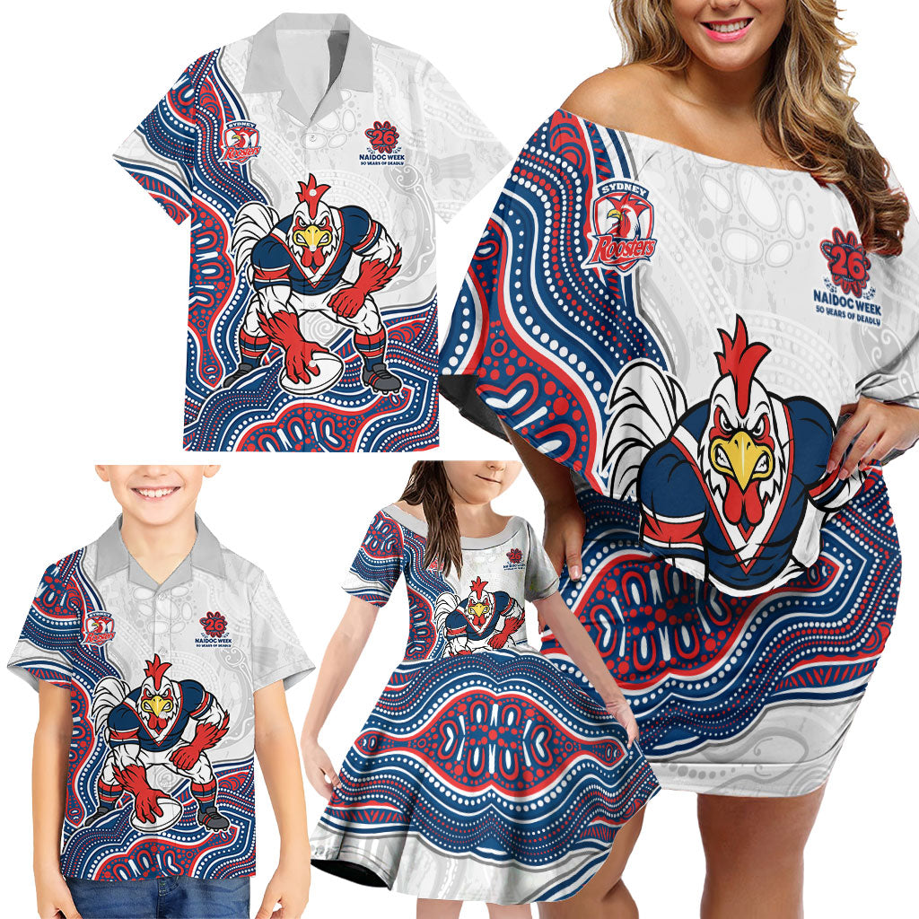 Sydney Roosters NAIDOC Week 2026 Family Matching Off Shoulder Short Dress and Hawaiian Shirt First Nations of Australia Aboriginal Mascot Rugby