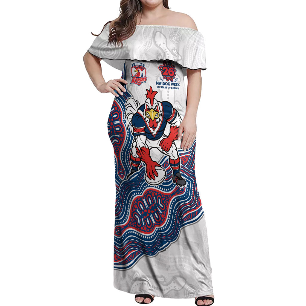 Sydney Roosters NAIDOC Week 2026 Off Shoulder Maxi Dress First Nations of Australia Aboriginal Mascot Rugby