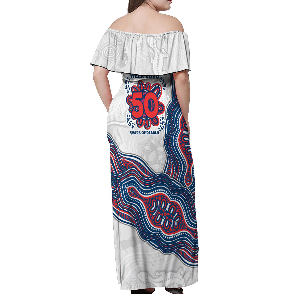 Sydney Roosters NAIDOC Week 2026 Off Shoulder Maxi Dress First Nations of Australia Aboriginal Mascot Rugby