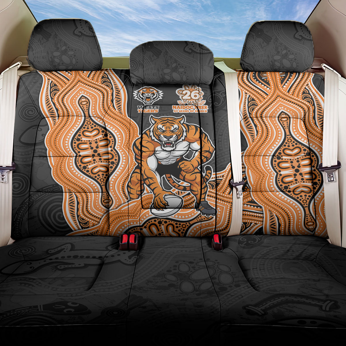 Wests Tigers NAIDOC Week 2026 Back Car Seat Cover First Nations of Australia Aboriginal Mascot Rugby