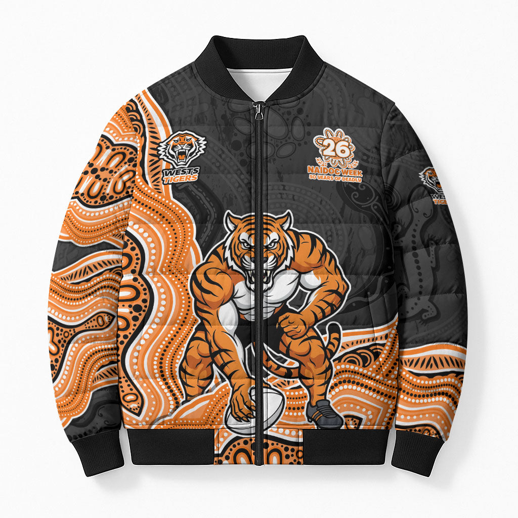 Wests Tigers NAIDOC Week 2026 Bomber Puffer Jacket First Nations of Australia Aboriginal Mascot Rugby