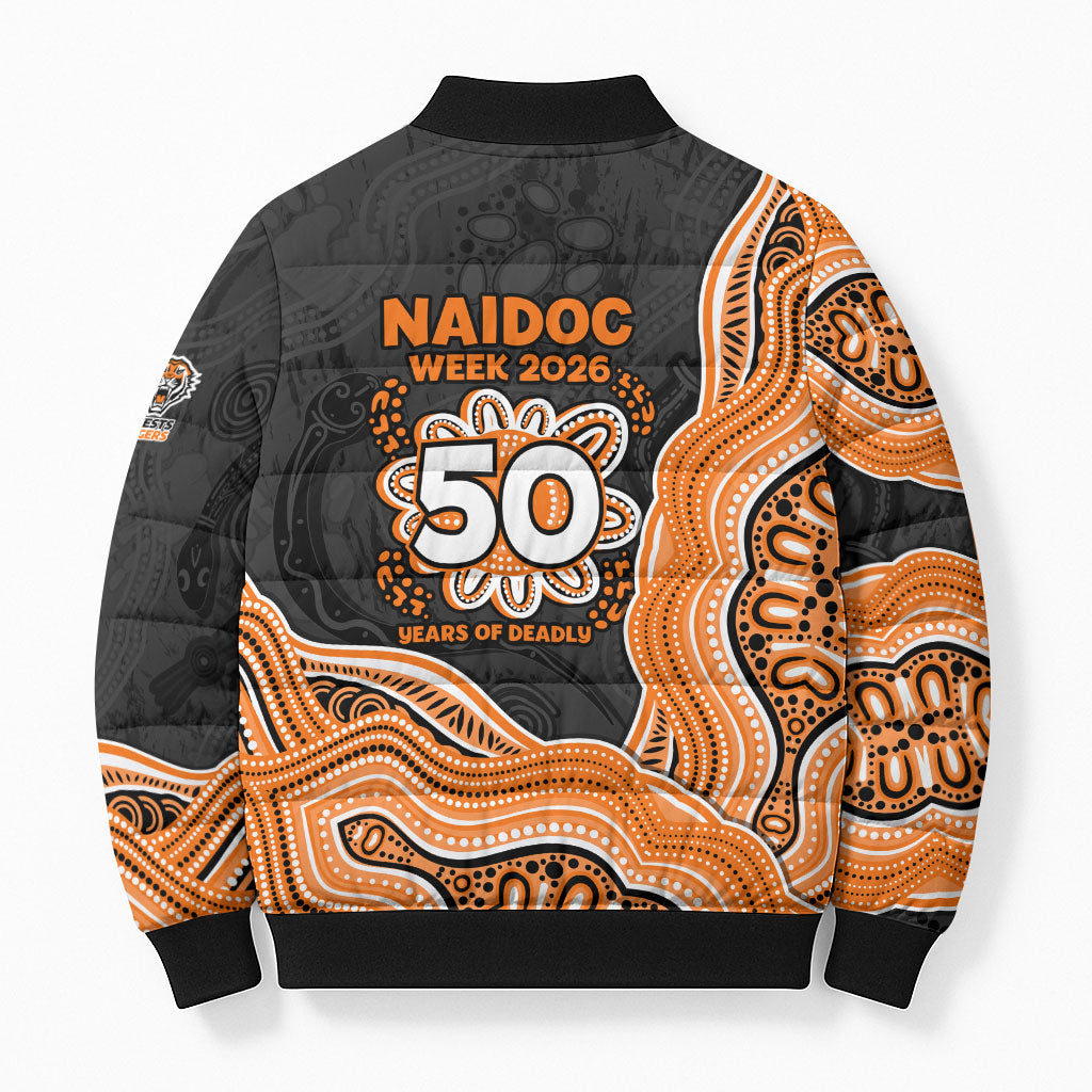 Wests Tigers NAIDOC Week 2026 Bomber Puffer Jacket First Nations of Australia Aboriginal Mascot Rugby